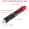 A red and black non-contact AC voltage detector tool with various components labeled.