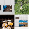 Stainless steel curtain clips used to hang a light bulb and a photo on a wooden surface.