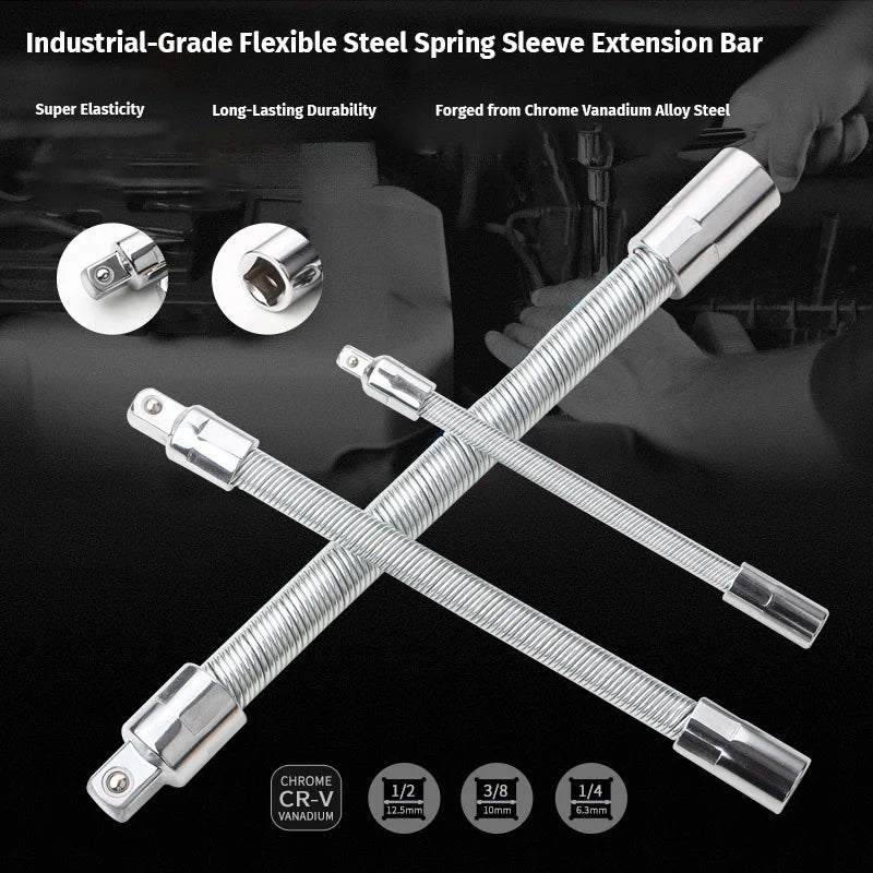 Industrial-grade flexible steel spring sleeve extension bar set forged from chrome vanadium alloy steel