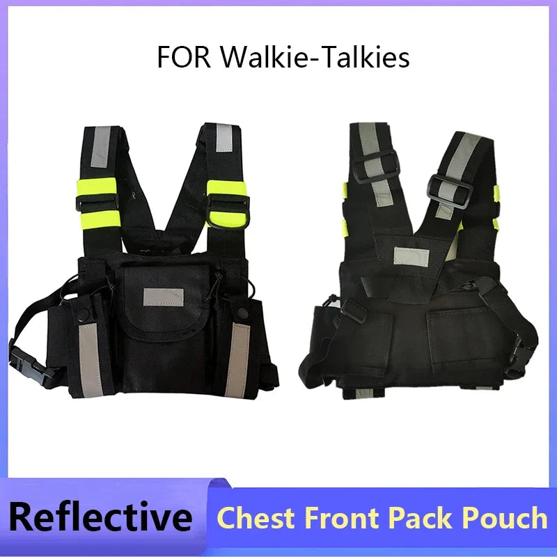 Black reflective chest front pack pouch for walkie-talkies