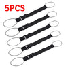 Five black adjustable luggage strap carrier belts displayed individually.