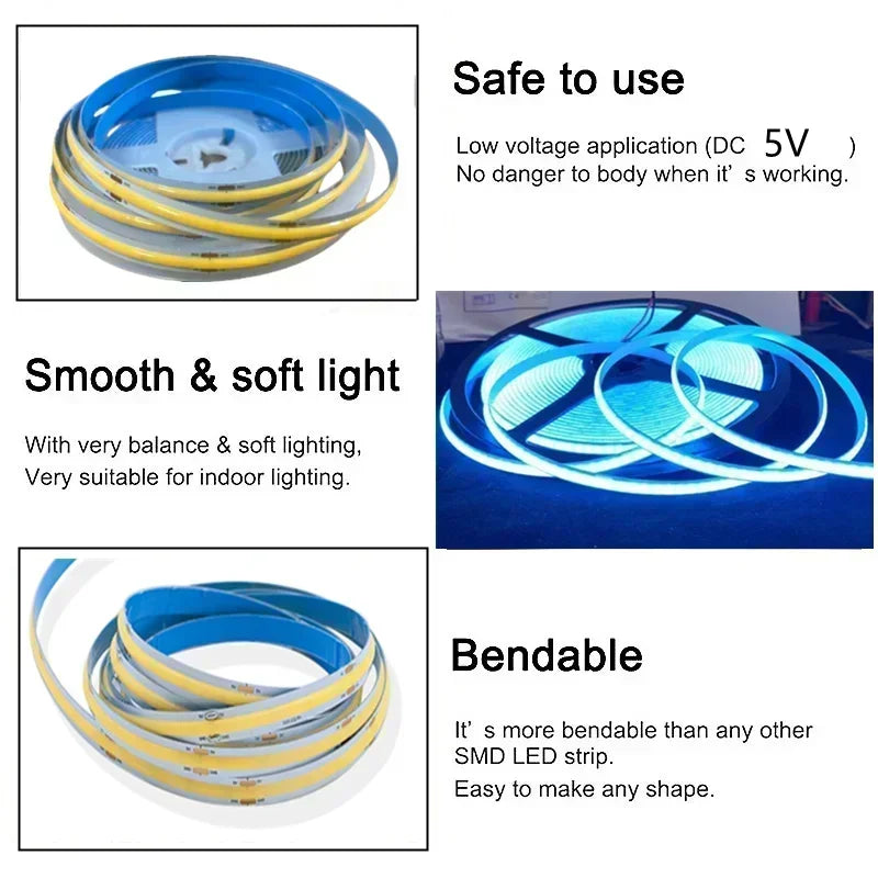 شريط إضاءة LED ملفوف أزرق وأصفر يوضح طبيعته المرنة والقابلة للثني للإضاءة الداخلية.
