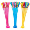A bulk set of summer water balloons in various bright colors including pink, green, yellow, and blue.