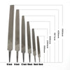 A set of flat files in various sizes ranging from 6 inch to 16 inch, shown with corresponding measurements.