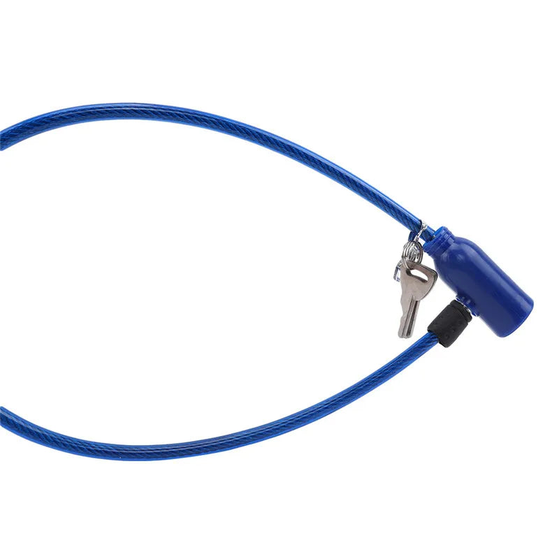 Blue heavy duty anti-theft cable lock with a key and padlock attachment