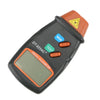 A black non-contact laser tachometer speed meter with an orange casing and digital display.