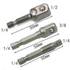 A set of precision socket wrench adapters shown in various sizes, including 1/2 and 1/4 inch sizes.