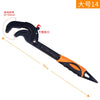 A black heavy duty adjustable steel wrench with an orange handle and a serrated jaw, shown in a profile view.