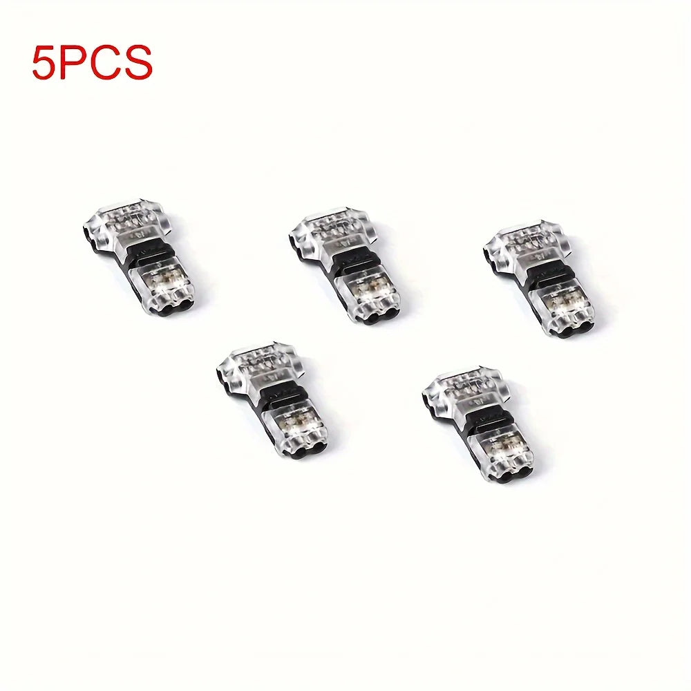 Five silver snap-in wire terminal connectors displayed individually on a white background.