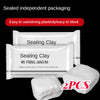 Two pieces of white sealing clay putty with packaging and a separate block shown for household patching