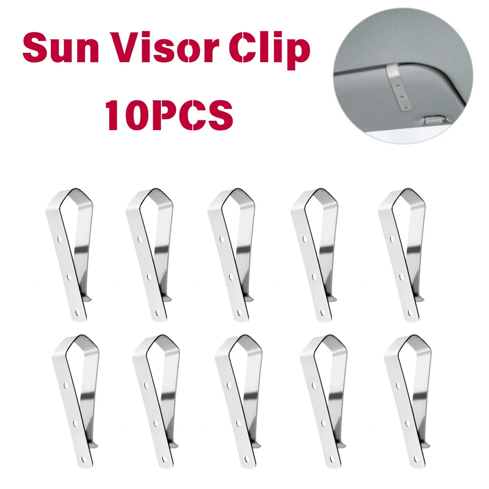 Ten silver sun visor clips for garage door openers
