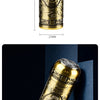 A gold-colored mini electric shaver for men with a detailed Buddha face design.