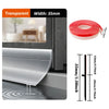 Transparent weatherproofing sealing strips shown in a roll and installed on a window frame