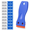 A multi-surface plastic razor blade scraper shown in a vertical layout and a separate view of the tool.