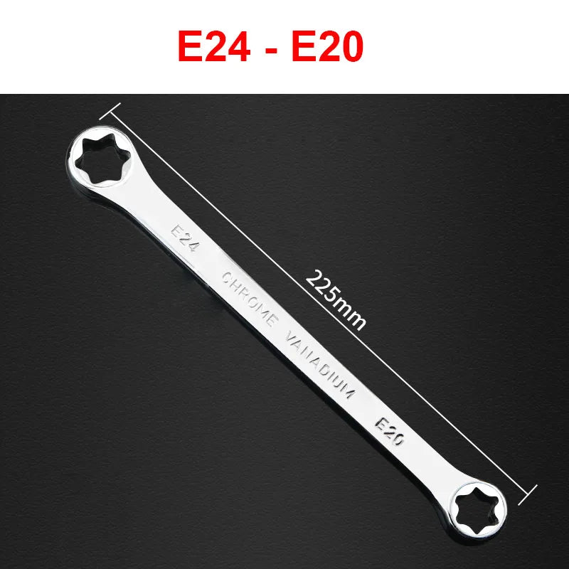 A silver E24 to E20 hex socket set with a 225mm length shown against a dark background.