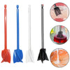 A set of epoxy stirring rods in red, blue, and white, shown alongside close-ups of their use in paint and resin.