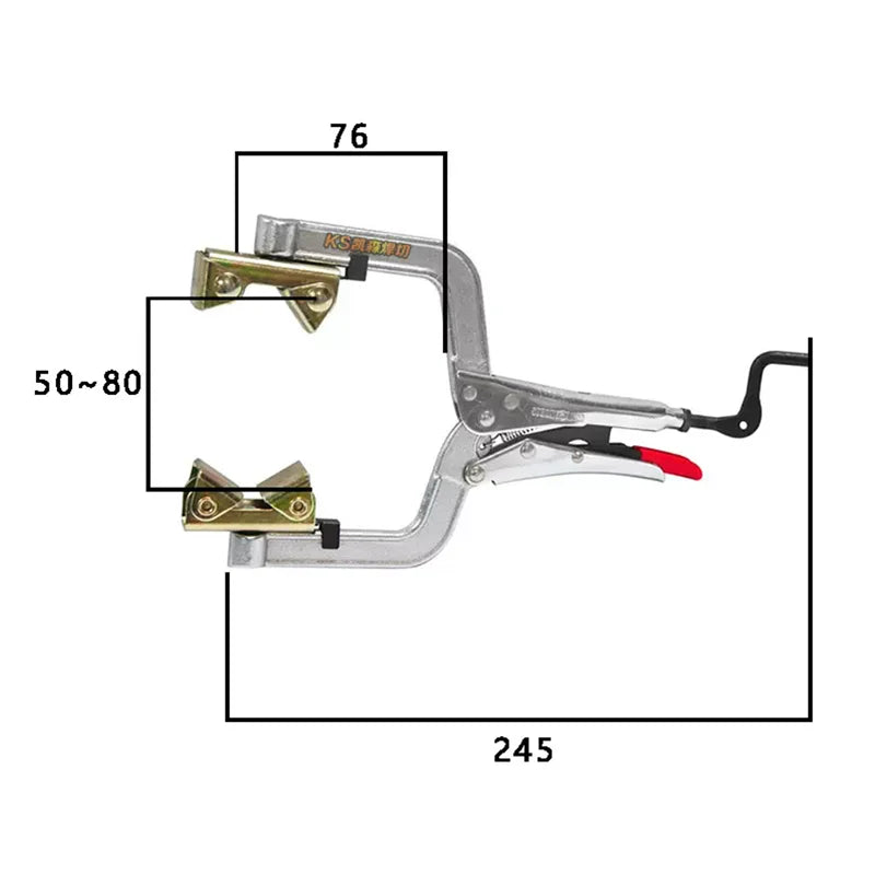 A set of professional tube welding pliers with a silver handle and red grip, shown against a white background.