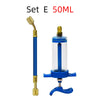 Set E 50ML precision oil and dye injector kit with a glass syringe and brass nozzle