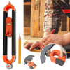 Orange Präzisionskonturmesswerkzeug mit Detailaufnahmen und Anwendung beim Handwerk.