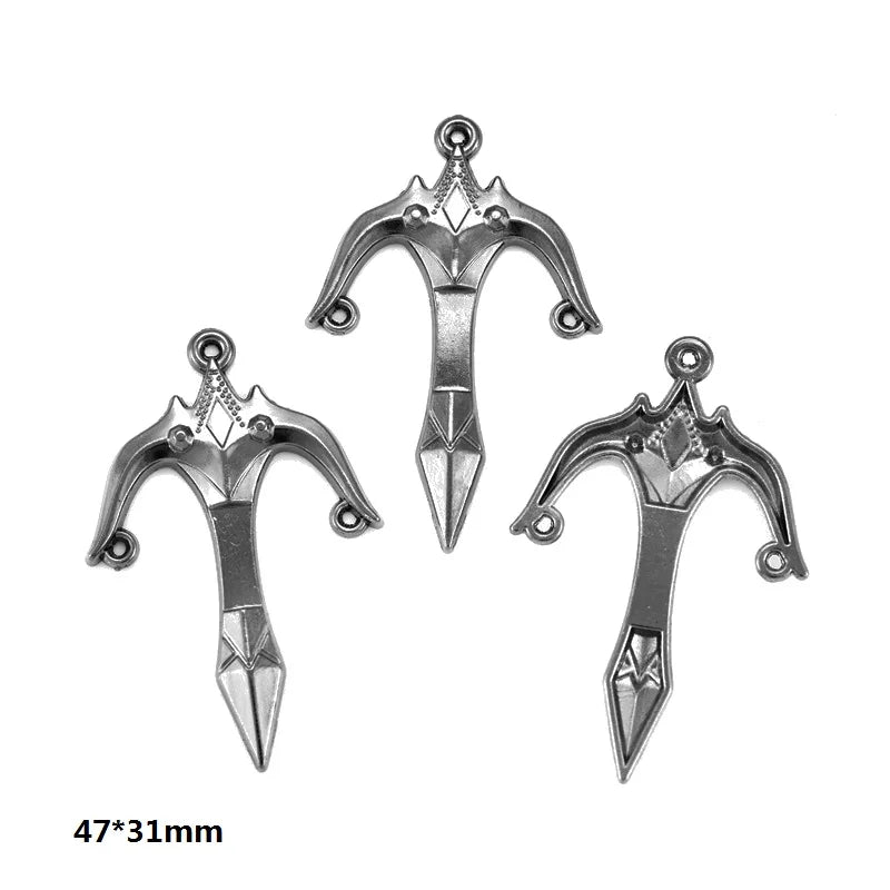 Three silver alloy charms in a trident shape for DIY jewelry making