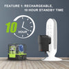 A professional 2-line laser level device is shown next to a clock graphic highlighting a 10 hour standby time.