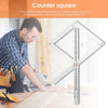 A white precision angle finder ruler is shown being used to measure angles on a wooden surface.