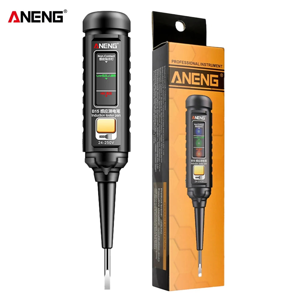 A black professional induction tester pen labeled ANENG for AC voltage detection.