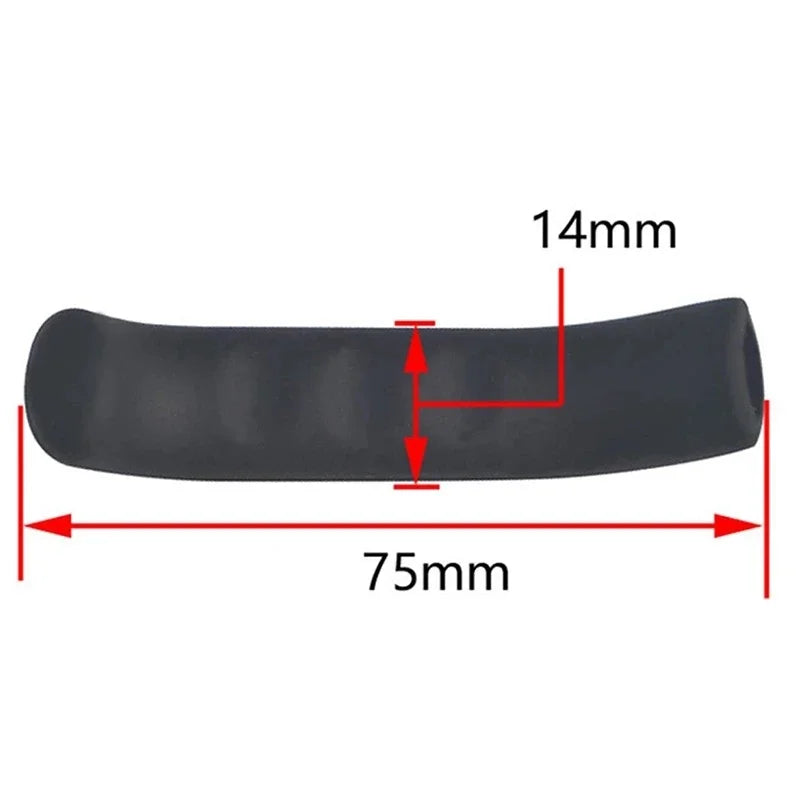 Black silicone brake lever protector cover for bicycles with dimensions 75mm long and 14mm high