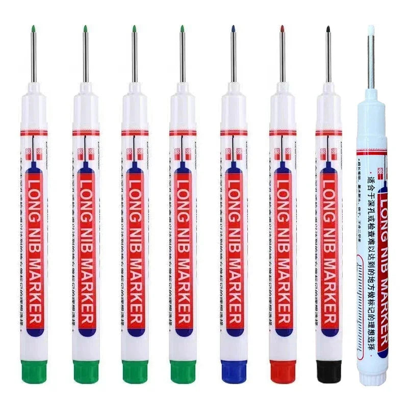 A set of long nib marker pens used for precision perforating and deep hole marking.