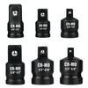 A set of black CR-MO precision socket adapters and reducers in various sizes.