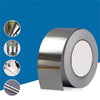 Roll of high-temperature aluminum foil tape for pipe and leak sealing shown with close-up views.