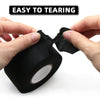 Hands are tearing a black electrical tape product, demonstrating its easy to tearing feature.