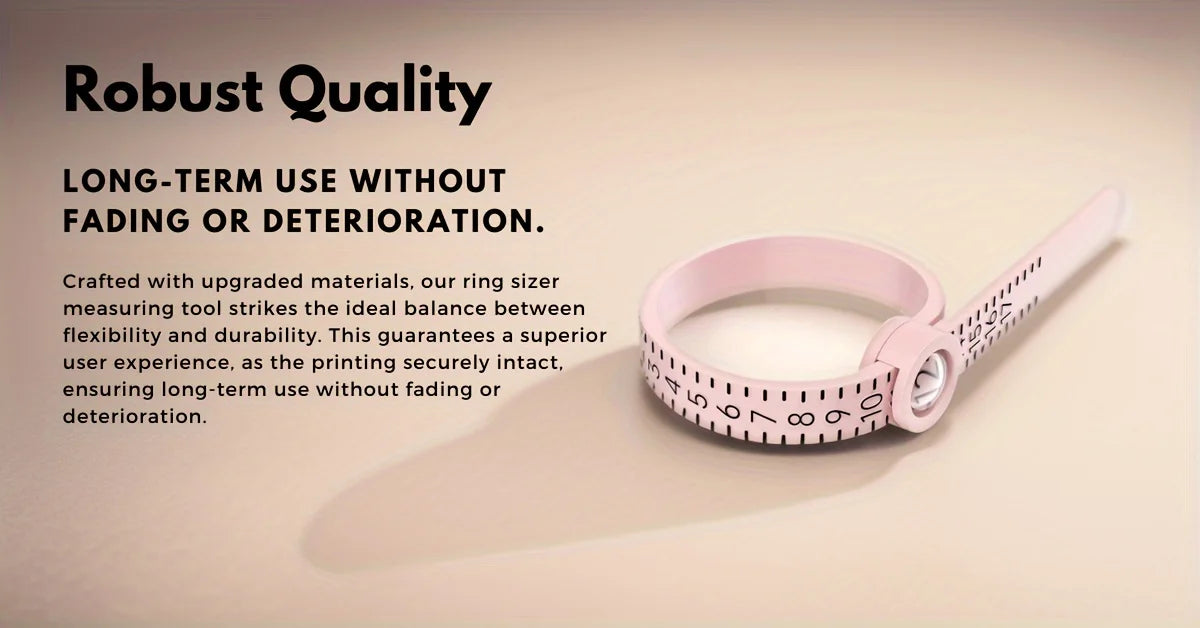 A pink precision ring measuring tool is shown on a light background, highlighting its durable design.