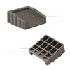 A gray reusable TPR door stop wedge with ridges and a small orange marker, shown from above.