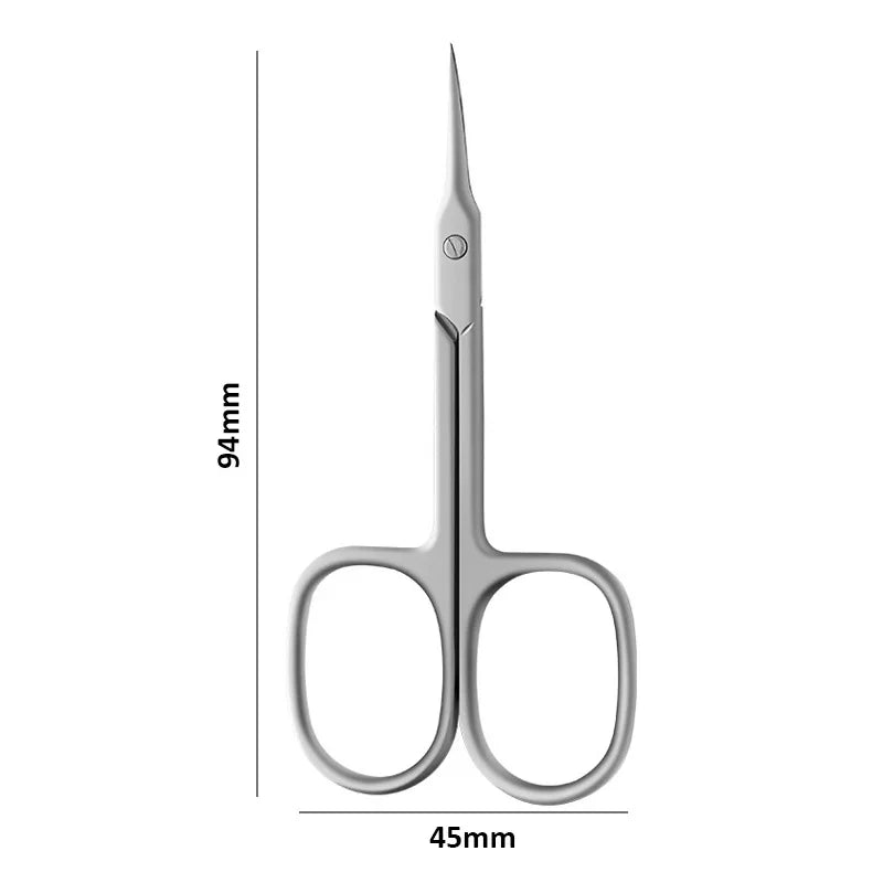 A precision stainless steel cuticle and nail clipper with a sharp tip and oval blades.
