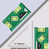 Green 3-in-1 measurement tool featuring vertical, horizontal, and 45 degree angle measurements.