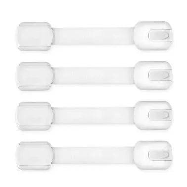 White adjustable child safety lock for cabinets and drawers