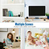 Multiple scenes showing a 4K HD wireless security camera with two-way audio in various indoor settings.