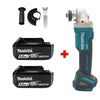 Makita 6.0Ah 18V Lithium-Ion battery and charger components for a cordless brushless angle grinder.