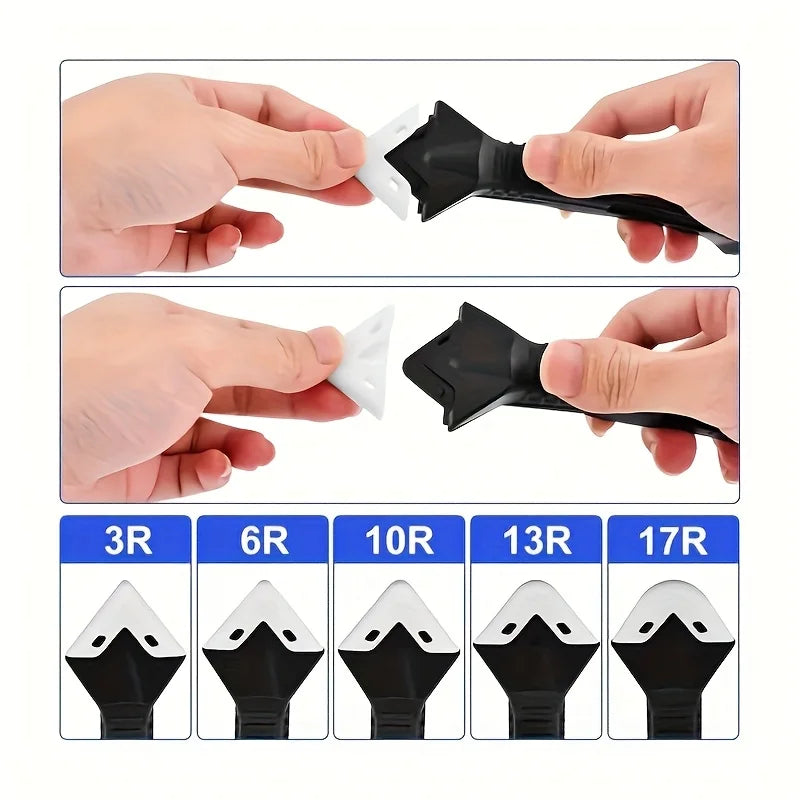 Un jeu d'outils de silicone pour calfeutrage de différentes tailles, de 3R à 17R, utilisés pour retirer des joints.