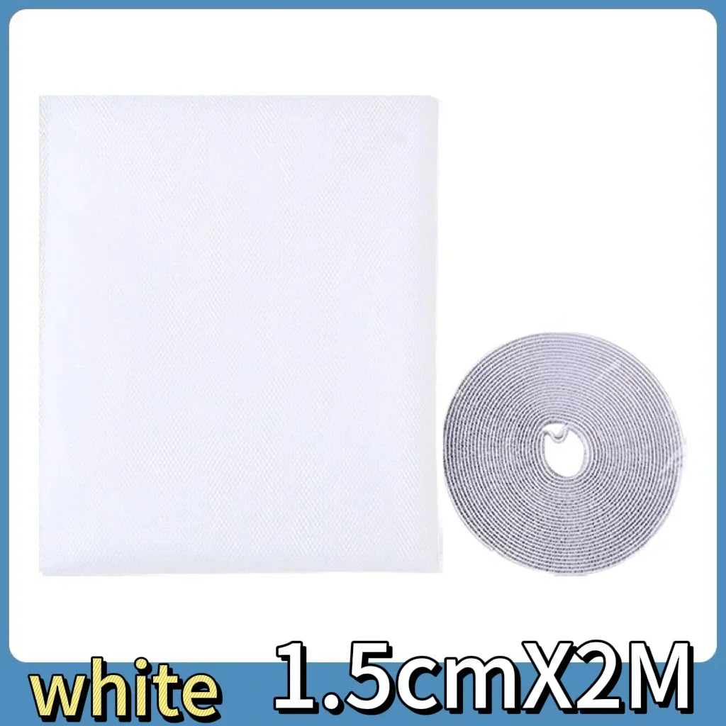 White self-adhesive mosquito net for windows and doors with a roll of mesh material