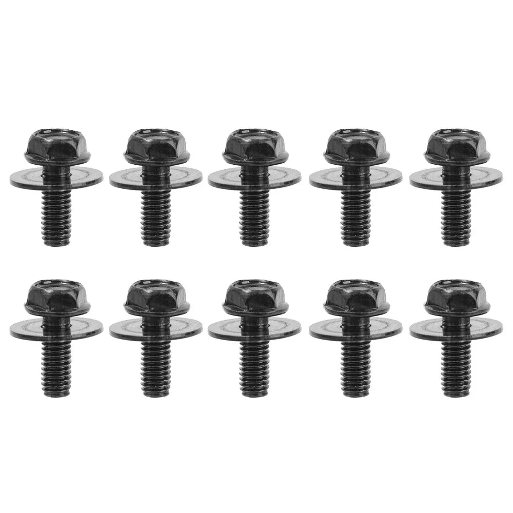 A set of black U-type body bolts and clips for auto fastening.