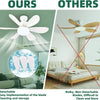 Comparison image showing a white detachable LED ceiling fan light versus a wooden ceiling fan.