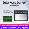 A black auto-darkening welding filter lens is shown next to a green filter element and text describing its features.