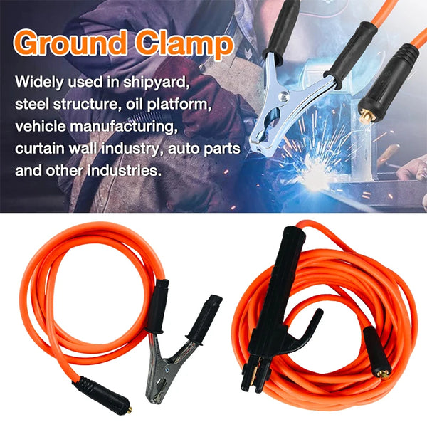 Orange heavy-duty welding wire and electrode holder with insulated cables and clamp mechanism