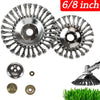 A silver universal gas or petrol trimmer head with 6/8 inch blades and mounting hardware.