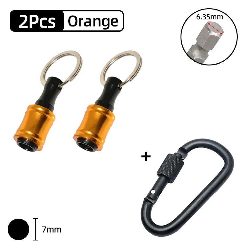 Two orange screwdriver bit holders with hexagonal tips and a 6.35mm hex wrench shown next to a 7mm measurement.