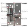 A detailed diagram of automatic self-closing door hinges showing components like the hinge body, head, spring, and adjustment