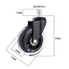 A close-up view of a black furniture caster wheel with an M6/M8/M10 threaded shaft and various dimension measurements.