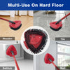 A set of multi-use red mop heads and handles for cleaning hard floors, tile, bathtub, and walls.